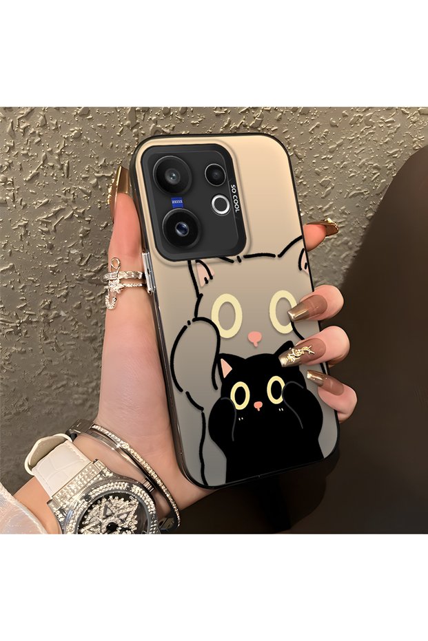 Vivo X200 Fe Compatible Simple Striped Cute Black Cat Impact Wear-Resistant Art Print