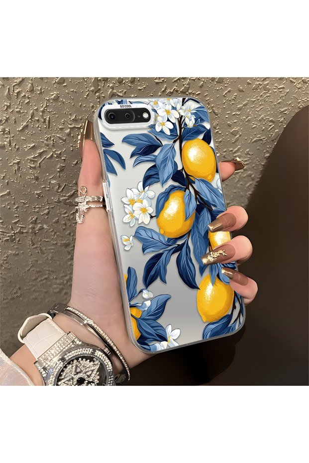 iPhone 7 Plus/8 Plus Compatible Yellow Lemon Blue Leaf White Small Flower Shock Absorbing Protection