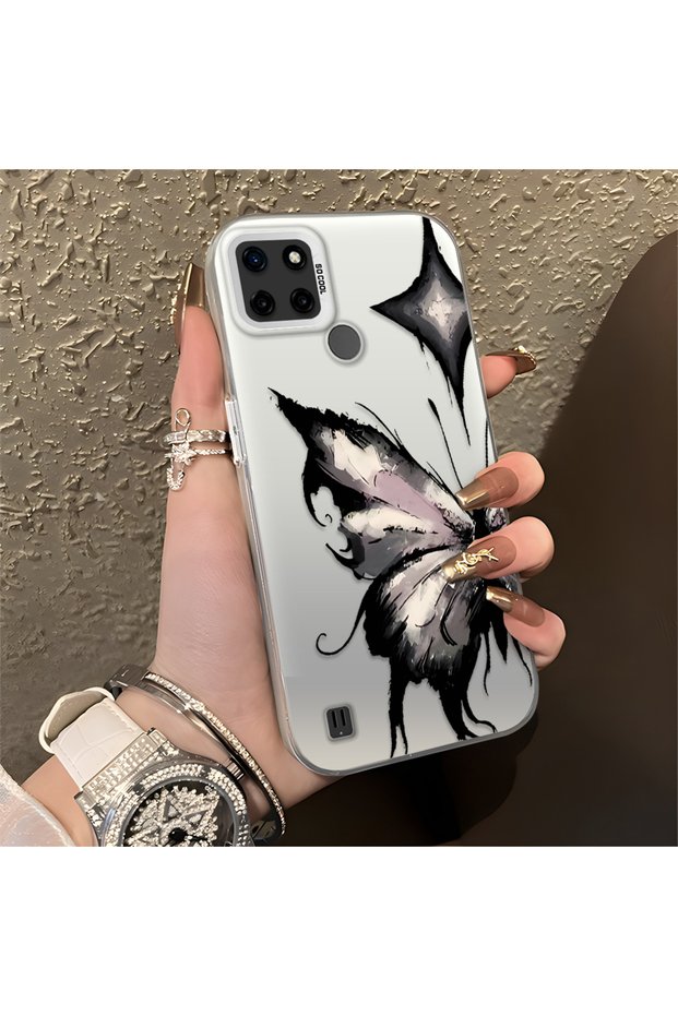 Realme C21Y/C25Y Compatible Air Ink Pink White Butterfly Star Simple Style Shock Absorbing
