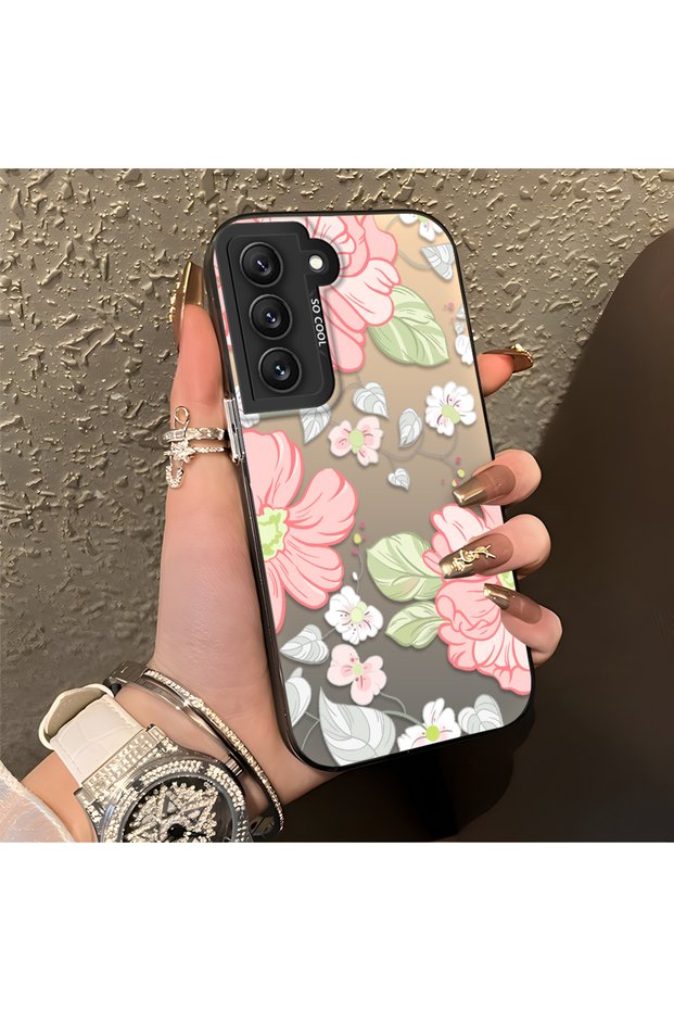 Samsung Galaxy S22 Compatible Fresh Pink White Flower Ivy Full Surround Elegant Shockproof Printing