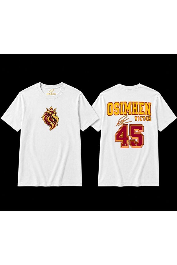 Unisex Yellow Red Lion King Design Printed White T-Shirt, Size 45