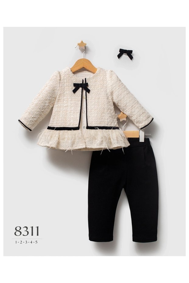 Girl's 3-Piece Jacket and Pants Set with Buckle