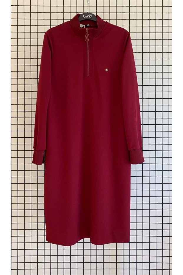 Trendy Collar Zippered Ribbed Basic Hijab Tunic Full Fit
