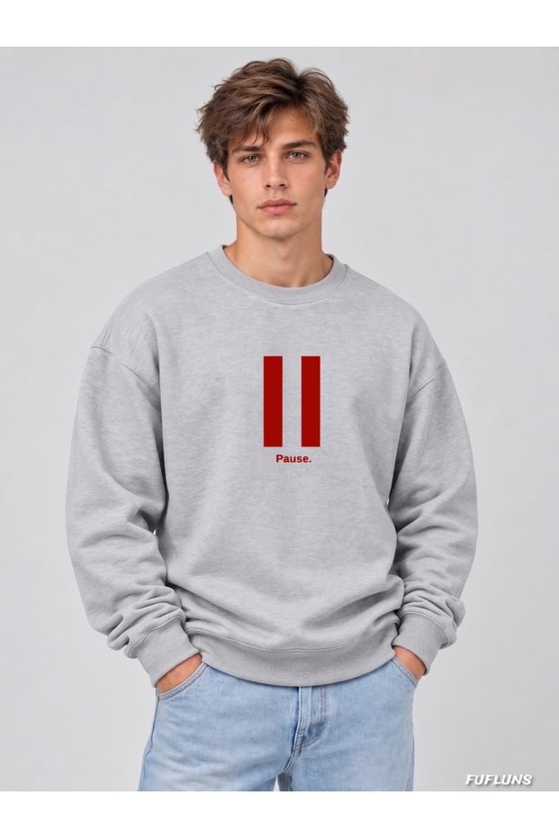 Pause Printed Oversized Men's Crewneck Sweatshirt