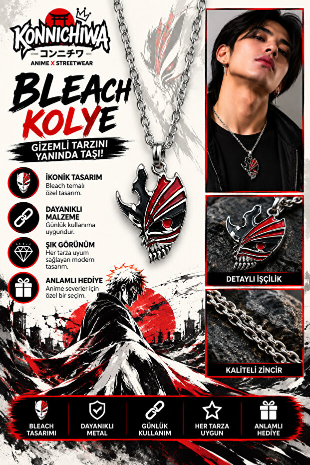 Bleach Anime Necklace – Ichigo Kurosaki Hollow Mask Themed Chain Necklace