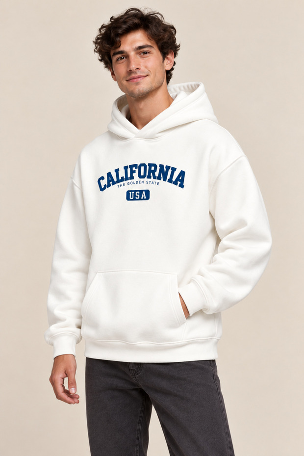 Men's California Golden 3 Thread 100% Cotton Hooded Sweatshirt