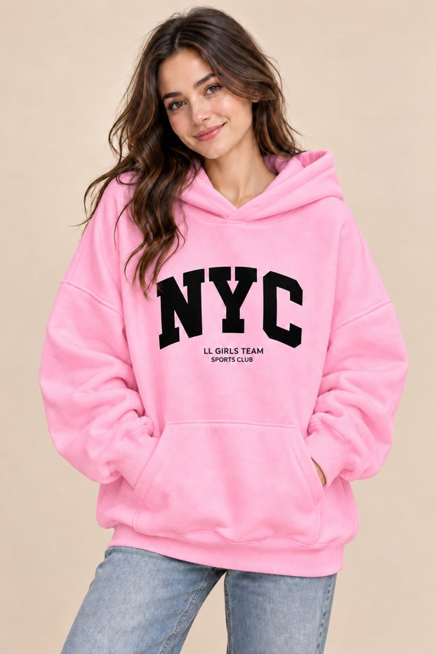 Women's Nyc Printed 3-String Hooded Sweatshirt 100% Cotton