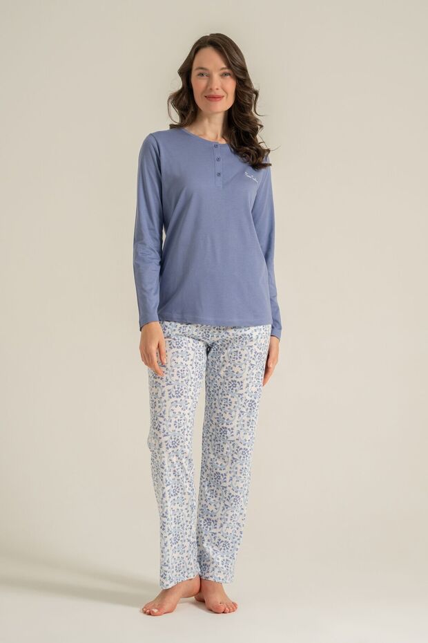 Women's Pink Buttoned Collar Long Sleeve Pajama Set Pc9270-S-V2