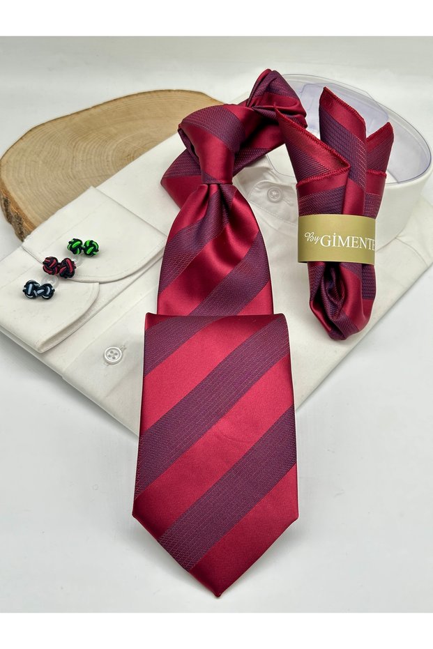 Navy Blue Green Striped Classic Tie with Handkerchief