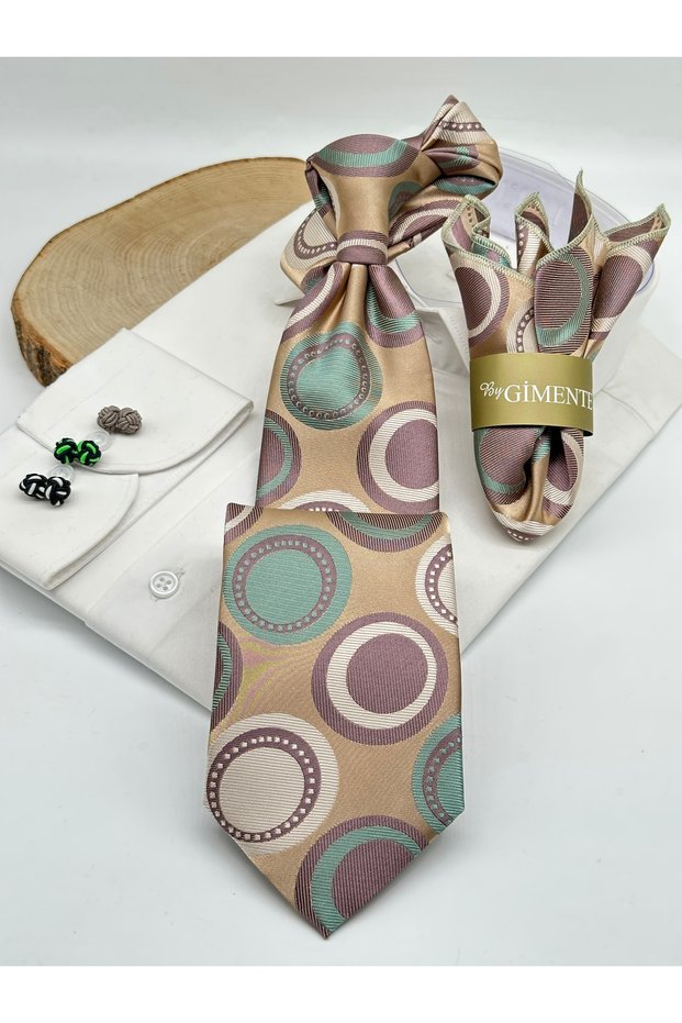 Beige Paisley Classic Tie with Handkerchief