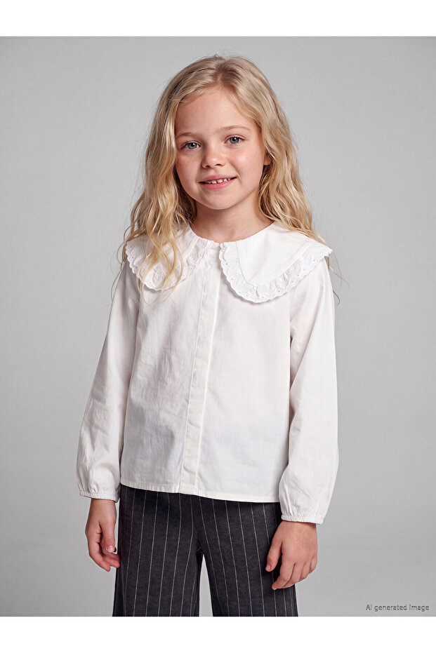 Ecru Embroidered Baby Collar Girl's Shirt