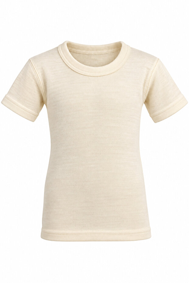 Children's Unisex Wool Undershirt Short Sleeve Thermal Underwear Interlock Knit Winter 1-10 Years