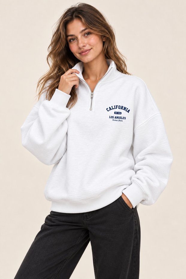California Est. 1976 Women's Oversize Half-Zip Stand Collar Printed Sweatshirt