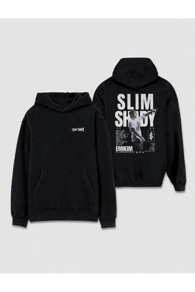 Eminem Slim Shady Written Rap Design Front and Back Printed Hooded Unisex Sweat Hoodie