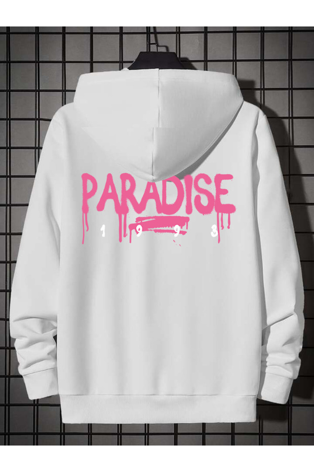 Men's White Hooded Back-Printed Sweatshirt Autumn Winter Season