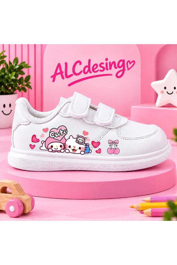 Sweet Cat Girl Design Printed Sneaker | White Sneakers with Cute Character Detail | Daily Use