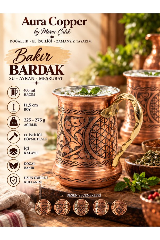 Copper Cup/Mug 400 ml Pewter Hand-Embossed Single/6-Piece Kc-00003 — Copper Color