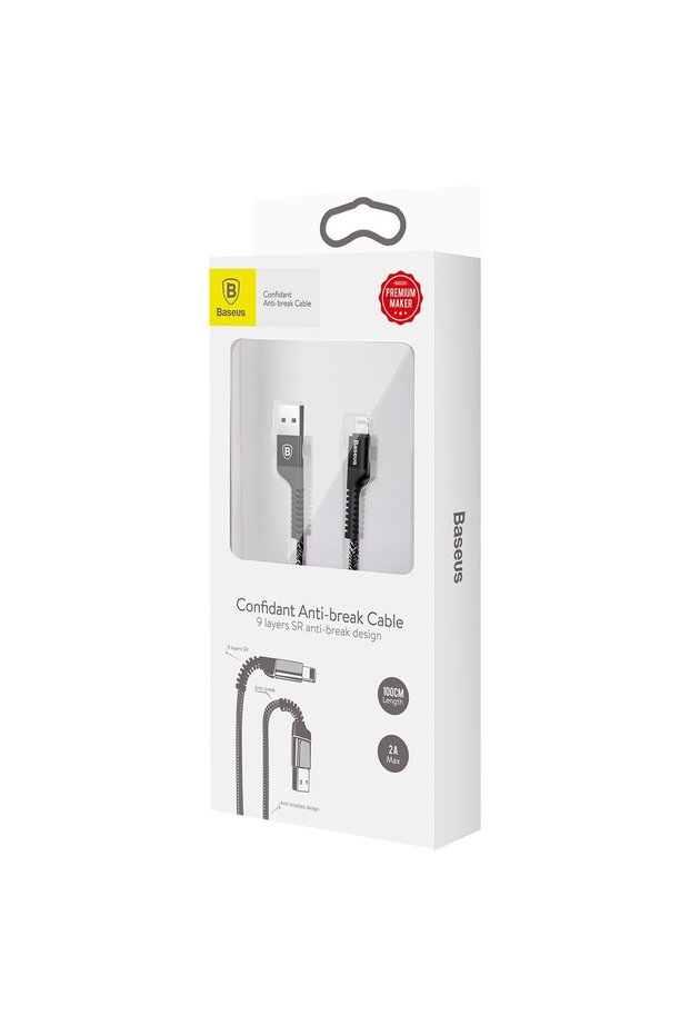 كابل Baseus USB إلى Lightning مضاد للكسر بطول 1 متر - 2 أمبير - أسود/فضي