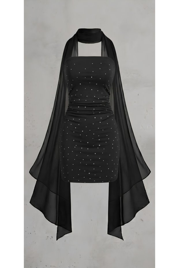 Charlotte Scarf Detailed Stoned Mini Dress
