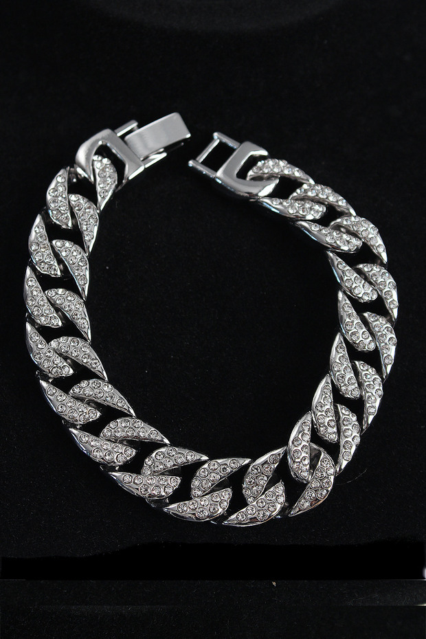 Brass Zircon Stone Cuba Gourmet Model Silver Color Men's Bracelet - Ebj260926W47038
