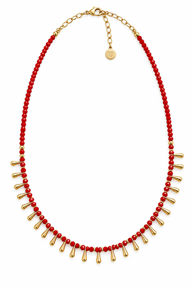 Crystal Beaded Necklace with Gold Details