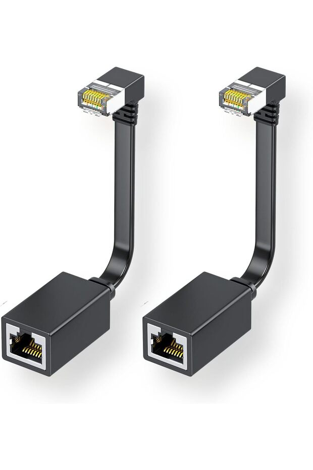 كابلات تمديد إيثرنت Cat7 بزاوية قائمة، مسطحة، بطول 0.5 قدم، كابل تمديد شبكة محلية بزاوية قائمة لأعلى 90 درجة