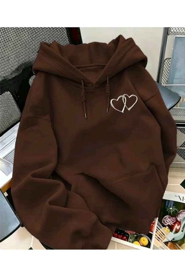Heart Printed Cotton 3 Thread Threaded Oversize Sweatshirt