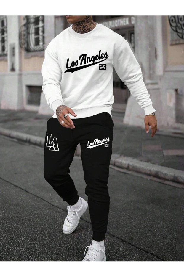 Los Angeles Printed 3 Threaded Yarn Embroidered Top and Bottom Tracksuit Set