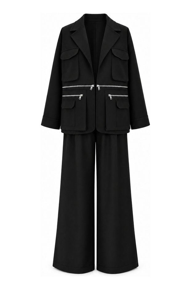 Zipper Detailed Jacket and Pants Set