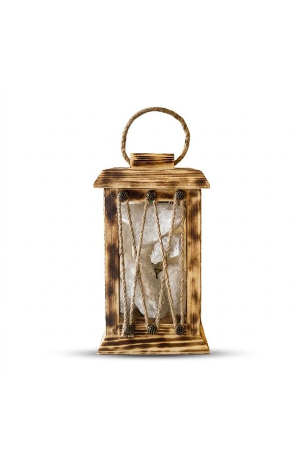 Kare Fener Wooden Salt Lamp with Antique Pattern