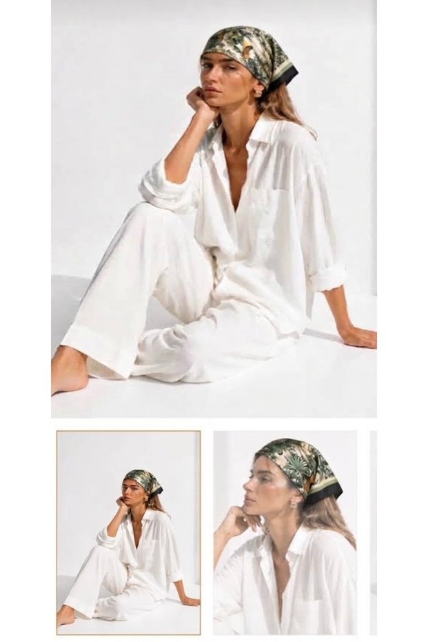 Women's Leopard Tiger Chain Detailed Bandana and Scarf – New Season Trendy Patterned Accessory