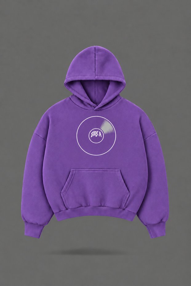 Oversize Side a Printed Hooded Purple Sweatshirt