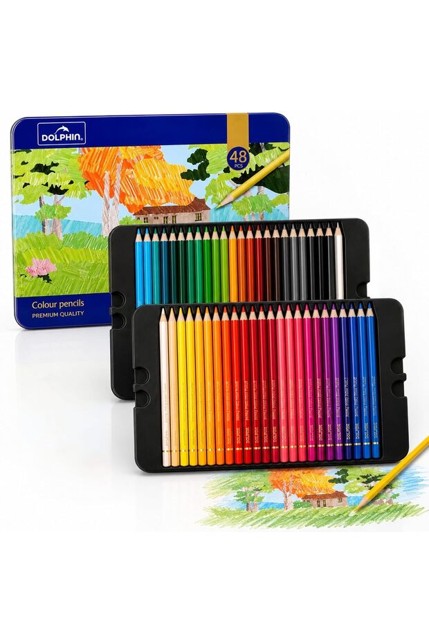 Professional Colored Pencils for Coloring, Drawing, Sketching, Premium Art Set, Metal Box 48 colors