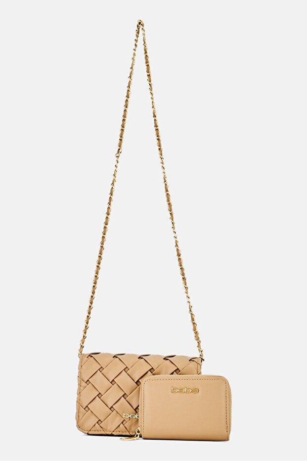 Women Brand Logo Cross Body Bag With Wallet, Beige