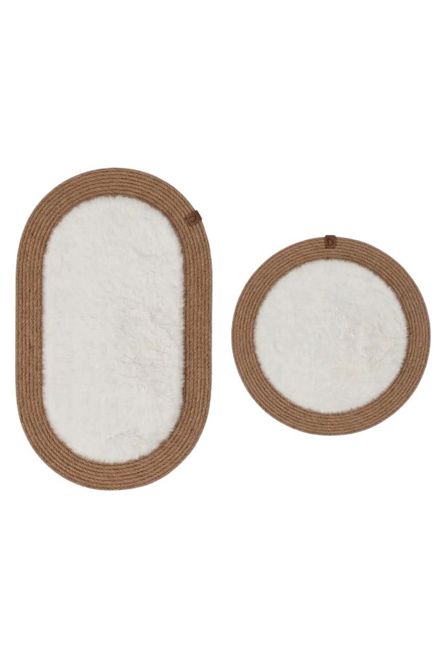 Eclipse Series Plush Textured Jute Framed 2-Piece Oval Floor Mat Set - Non-Slip Base