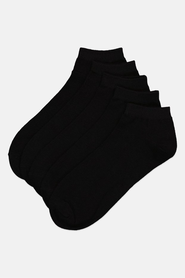 Men 5 Pairs Solid Ankle Socks, Black