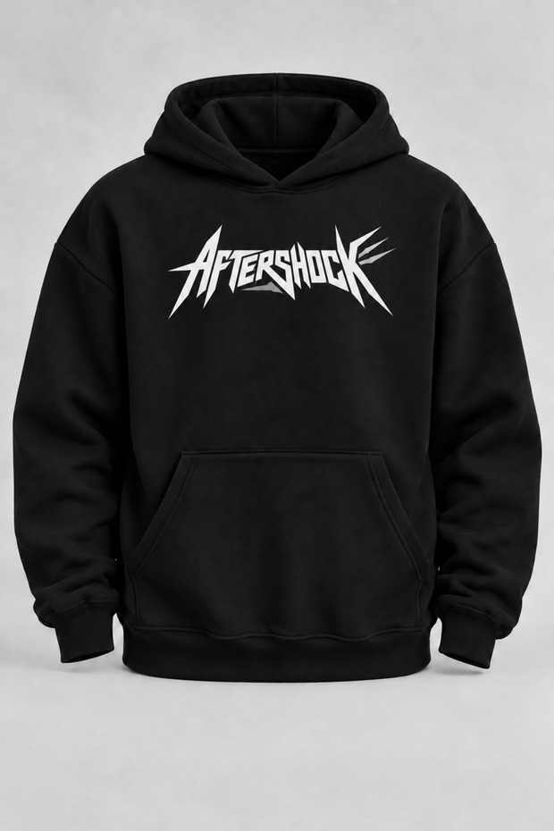 Oversize Aftershock Printed Hooded Black Sweatshirt