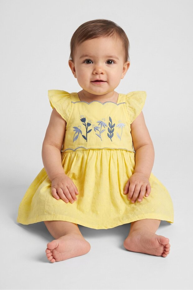 Toddlers Girl 2 Pcs Embroidered Dress And Panty, Yellow