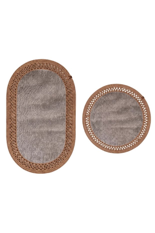Eclipse Series Plush Textured Jute Framed 2-Piece Floor Mat Set - Non-Slip Base