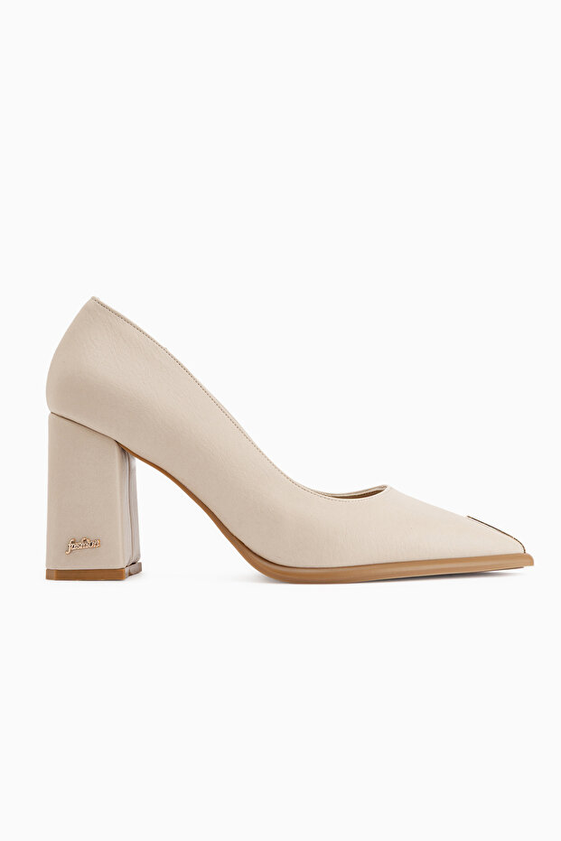 Candy Genuine Leather Beige Women's Heeled Shoes