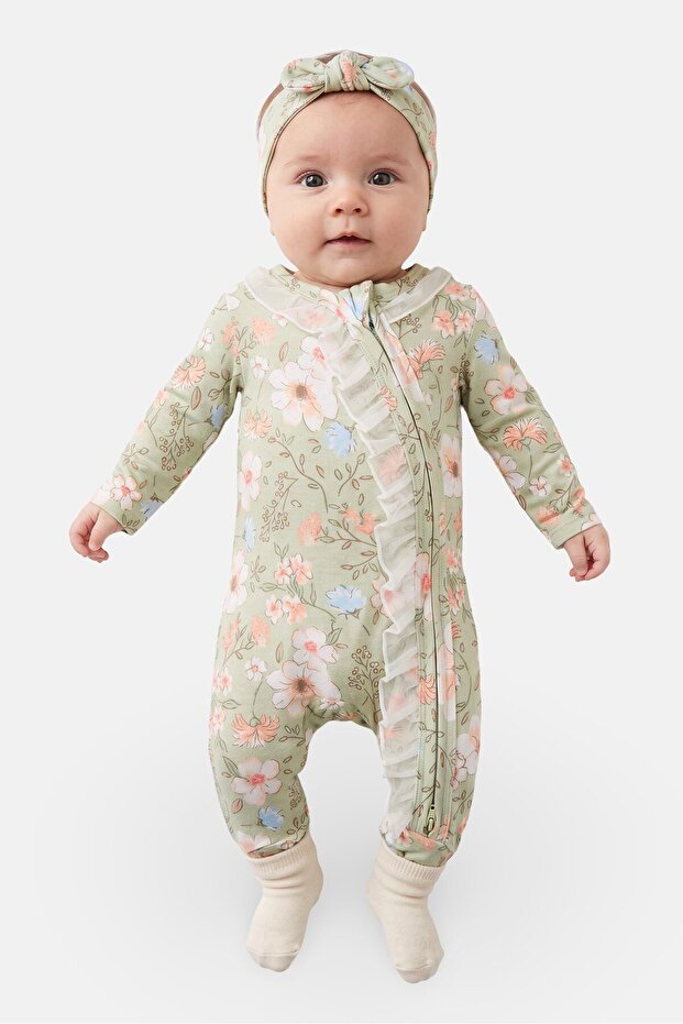 Toddlers Girl 2 Pieces Floral Print Bodysuits And Headband Set, Multicolor