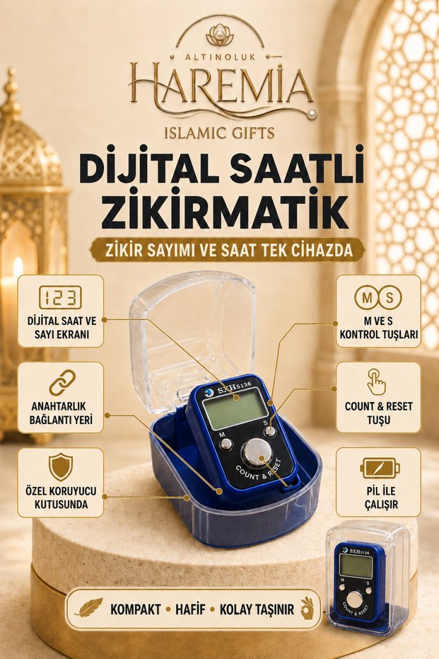 Digital Clock Zikirmatik | Multifunctional Smart Prayer Bead Counter with Special Box and Keychain Strap