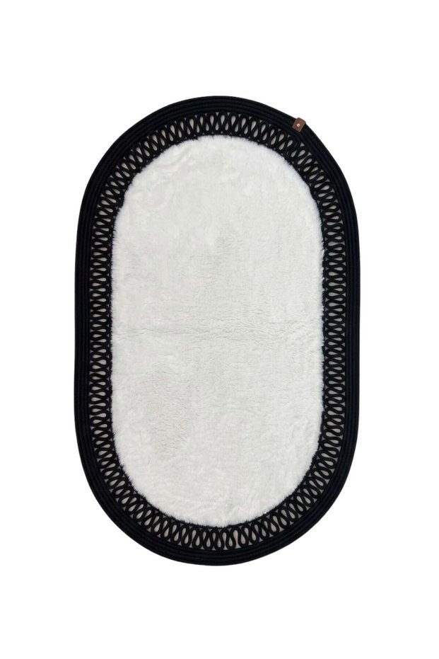 Luna Series Plush Textured Oval Mat 60X100 cm - Non-Slip Wide Bath Mat with Jute Edges