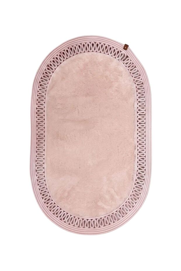 Luna Series Plush Textured Oval Mat 50X80 cm - Non-Slip Washable Bathroom Mat with Jute Edges