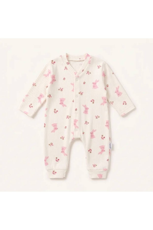 Cotton Rabbit Print Long Sleeve Jumpsuit