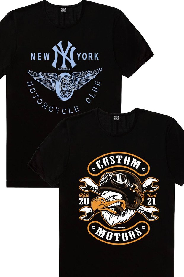 Angry Eagle, New York Moto Club Black Men's T-Shirt 2-Pack Eco Package