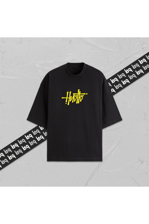 Hustle Unisex Printed Oversize T-Shirt 100% Cotton Women's Men's Crew Neck Black