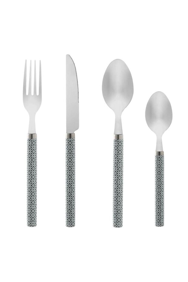 Cutlery Set with Gray Handle White Patterns - 12pcs