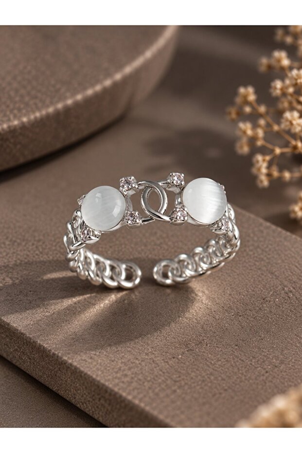 Rice silver color adjustable zircon stone white enamel combined ring model women's ring