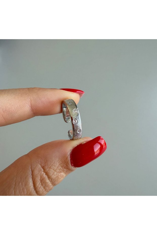 Matte Silver Little Finger Ring with Embedded Stone